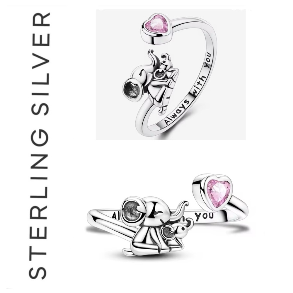 🌟 S925 Sterling Silver Mom & Baby Elephant Open Ring